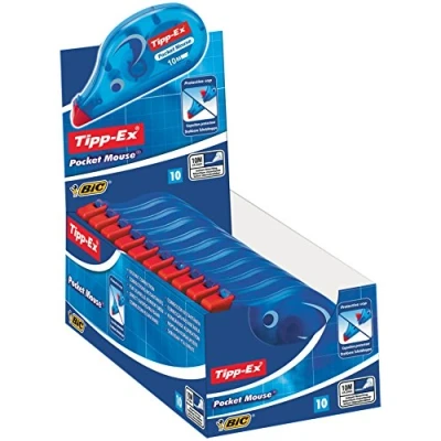 Abbildung von Tipp Ex Korrekturroller Pocket Mouse mit Schutzkappe, 10m x 4.2mm, 10er Pack, Ideal für das Büro, Home Office oder die Schule