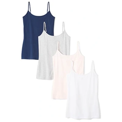 Abbildung von Amazon Essentials Damen Kamisol in schmaler Passform, 4er Pack, Blassrosa/Dunkelblau/Hellgrau Meliert/Weiß, XXL