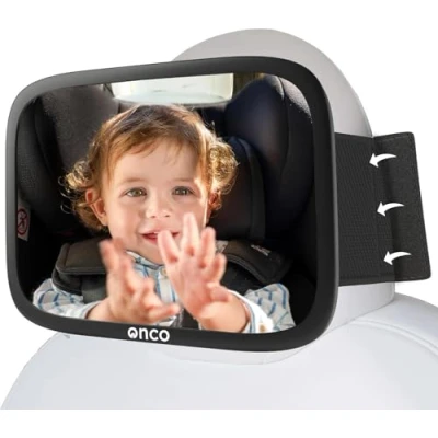 Abbildung von Onco Baby Autospiegel für feste Kopfstützen Tesla kompatibler Rücksitz, 100% Bruchsicherer &amp; Rutschfester Spiegel Auto Rückbank, 360 Schwenkbarer