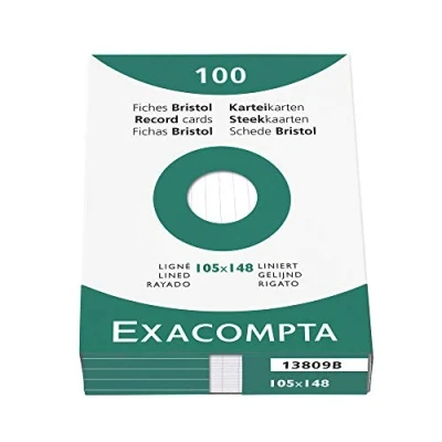 Abbildung von Exacompta 13809B 100er Pack Karteikarten liniert DIN A6 in Kartonschachtel 10,5 x 14,8cm ideal für die Schule und Universität zum Lernen weiß