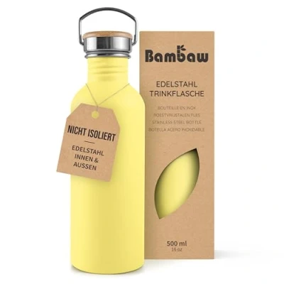 Abbildung von Bambaw Edelstahl Trinkflasche 500ml, Nicht isolierte Gelb, Kinder, Wasserflasche Klein Sonnengelb
