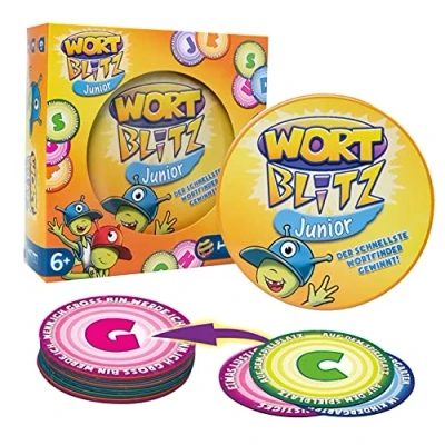 Abbildung von HCM Kinzel 55161 Wortblitz Junior Kartenspiel Wortratespiel Stadt Land Fluss, ABC, Begriffe raten für 2 oder mehr Spieler ab 6 Jahren 55161, Mehrfarbig