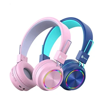 Abbildung von iClever 2 Pack Bluetooth Kinder Kopfhörer, Bunte Lichter LED, 94dB Lautstärkebegrenzung, Faltbare, Einstellbar, Kabellos und Kabel, Eingebautes Mikrofon für Schule