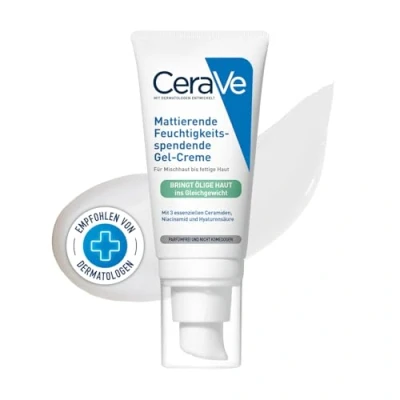 Abbildung von CeraVe Mattierende Feuchtigkeitsspendende Gel Creme, Bei fettiger und öliger Haut, Mit Hyaluronsäure, Ceramiden Niacinamid, Langanhaltend feuchtigkeitsspendend, 52 ml