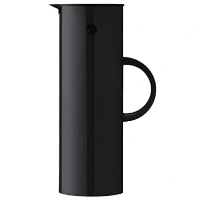 Abbildung von Stelton Isolierkanne EM77 Doppelwandige für heiße/kalte Getränke Tee &amp; Kaffeekanne mit Glaseinsatz, Magnetverschluss, Schraubdeckel, Vintage Design 1 Liter, Schwarz