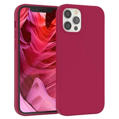 Abbildung von EAZY CASE Premium Silikon Handyhülle kompatibel mit iPhone 12/12 Pro, Slimcover Kameraschutz und Innenfutter, Silikonhülle, Schutzhülle, Bumper, Handy Case, Hülle, Softcase, Beere