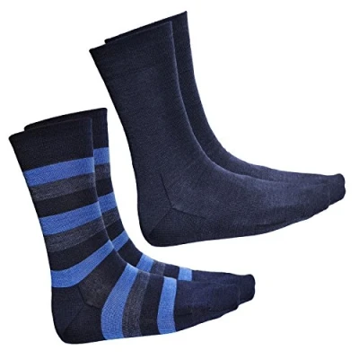 Abbildung von vitsocks Herren Merino Socken 80% Wolle warm atmungsaktiv (2x PACK) einfarbig &amp; mit Streifen, Blau Navy, 42 43