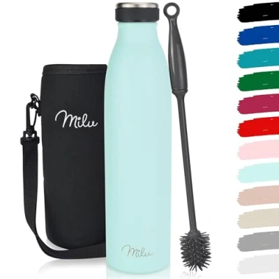 Abbildung von Milu Thermoflasche 350ml 500ml 750ml 1L 1,5L Isolierte Edelstahl Trinkflasche, Thermoskanne Auslaufsichere Isolierflasche doppelwandig für heiße und kalte Getränke, Kohlensäure geeignet (Mint, 750ml)