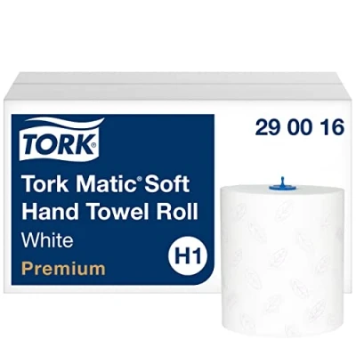 Abbildung von Tork Matic weiches Rollenhandtuch Premium 290016 H1 Handtuchrollen für Rollenhandtuchspender, besonders hohe Saugkraft, reißfest, 2 lagig, weiß 6 Papierrollen x 100 m