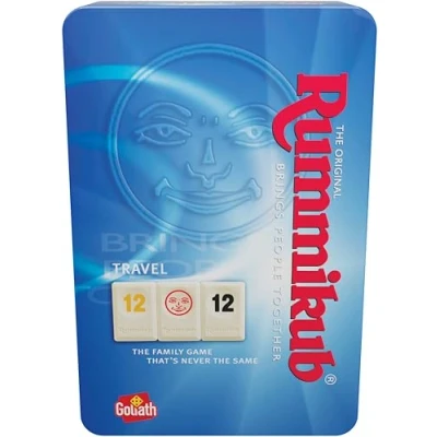 Abbildung von Goliath Rummikub Original Metallbox, Reise Edition, Brettspiel für Kinder ab 6 Jahren, strategisches Spiel die ganze Familie, Brettspiele 4 Spieler