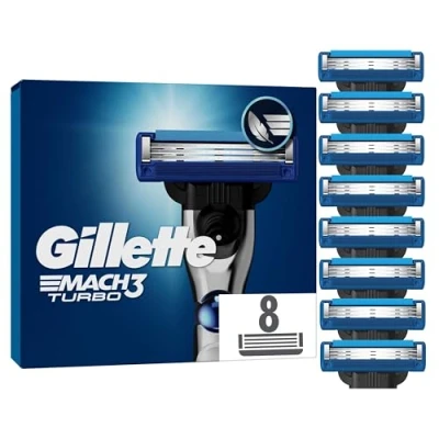 Abbildung von Gillette Mach3 Turbo Rasierer für Männer, 8 Ersatzklingen, mit Gleitstreifen ein sanftes Gleiten und NEUER Klingenbeschichtung