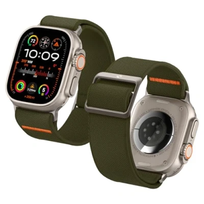 Abbildung von Spigen Lite Fit Ultra Armband Entwickelt für Apple Watch 2/1 49mm, Serie 10 46mm und 9/8/7/6/5/4/SE 45mm,44mm Einstellbare Nylon Solo Strap Khaki
