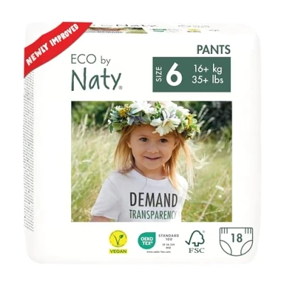 Abbildung von Eco by Naty Baby Windeln Pants umweltfreundliche Premium Bio Höschenwindeln aus pflanzenbasierten Materialien, sehr saugfähig und frei von gefährlichen Chemikalien (Größe 6 ) 18 Stück (1er Pack)