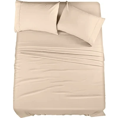 Abbildung von Utopia Bedding Queen Bettwäsche Set, 4 teilig, gebürstete Mikrofaser, schrumpft und lichtbeständig, pflegeleicht (Queen Size Bett, Beige)