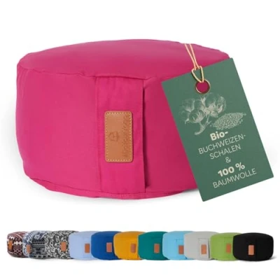 Abbildung von #DoYourYoga rundes Yogabolster waschbarer Bezug, Bio Buchweizenschalen (KBA) Füllung, 30 x 15 cm, Yoga Kissen für Yin &amp; Meditation pink