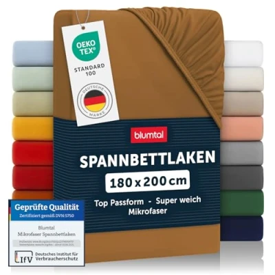 Abbildung von Blumtal® Spannbettlaken 180x200cm aus Microfaser Oekotex zertifiziertes Bettlaken 180x200 Leintuch / Spannbettuch Spannleintuch Laken Pumpkin Spice Braun