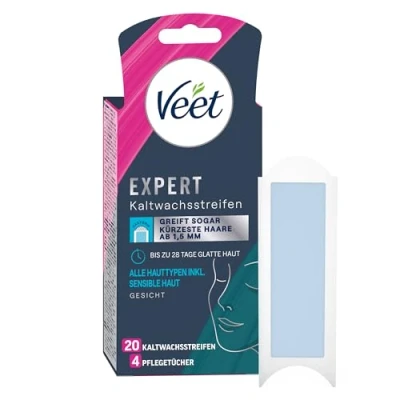 Abbildung von Veet Expert Kaltwachsstreifen Gesicht Wachsstreifen zur Haarentfernung für alle Hauttypen inkl. sensibler Haut 10 Doppelstreifen = 20 Streifen