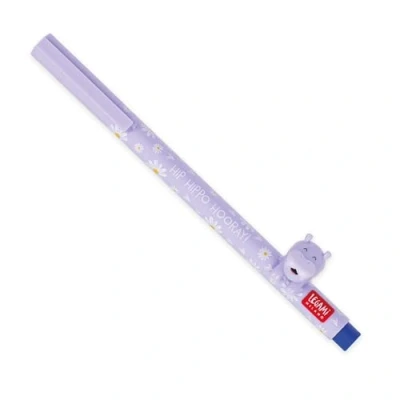 Abbildung von Legami Gelschreiber mit dekorativem Tier Lovely Friends, Hippo Thema, nicht rollend, blaue Tinte, entfernbares und wieder kombinierbares Tier, 0,5 mm Spitze