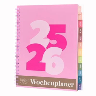 Abbildung von Rileys &amp; Co Wochenplaner 2025, Hausaufgabenheft, Schulplaner Kalender 2025 2026 Juli 2025Juni Terminplaner, Notizen, Doppeldraht, 20 x 15 cm Planner, (Rosa, Klobig, auf Deutsch)