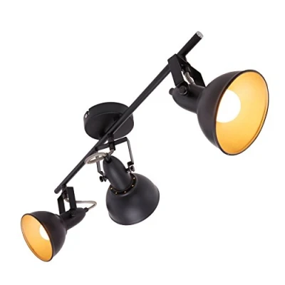Abbildung von Briloner Leuchten Deckenleuchte, Deckenlampe mit 3 dreh und schwenkbaren Spots im Retro/Vintage Design, Fassung: E14 max. 40 Watt, Metall Schwarz gold 55.4 x 10 18.1 cm