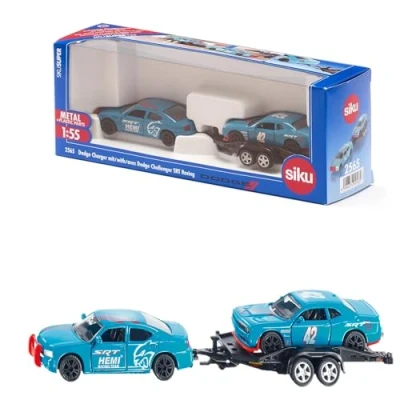 Abbildung von siku 2565, Dodge Charger mit Challenger SRT Racing, Himmelblau, Metall/Kunststoff, 1:55, Öffenbare Türen