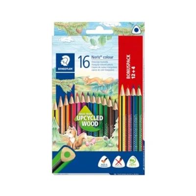 Abbildung von STAEDTLER Buntstifte Noris Colour, erhöhte Bruchfestigkeit, Dreikantform, attraktives Design,ergonomische Soft Oberfläche,WOPEX Material, brillanten Stiften im Kartonetui .187 C12P1,(16 Stück)1er Pack