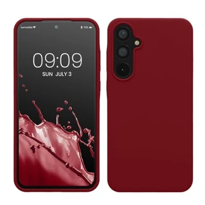 Abbildung von kwmobile Hülle kompatibel mit Samsung Galaxy A55 5G Silikon Handy Case Handyhülle weiche Oberfläche kabelloses Laden Rhabarber Rot