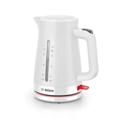 Abbildung von Bosch kabelloser Wasserkocher MyMoment TWK3M121, Abschaltautomatik, Überhitzungsschutz, Tassenanzeige, beidseitige Wasserstandsanzeige, entnehmbarer Kalkfilter, 1,7 L, 2400 W, Weiß matt