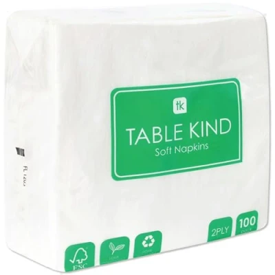 Abbildung von Table Kind 100 weiche weiße Servietten in Großpackung, hochwertige für Partys, Catering und den täglichen Gebrauch, FSC, nachhaltig recycelbar, hergestellt der EU 2lagig 33cm
