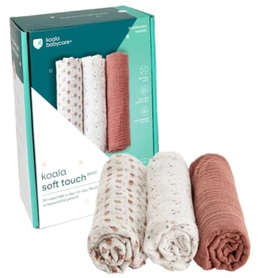 Abbildung von KOALA BABYCARE Neugeborenes Musselin 80x80 cm Packung mit 3 Stück Neugeborenen Baumwolldecke Baumwolle Neugeborene