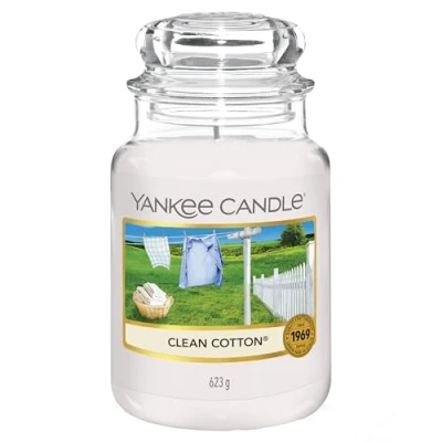 Abbildung von Yankee Candle Duftkerze im Glas (groß) Clean Cotton Kerze mit langer Brenndauer bis zu 150 Stunden Perfekte Geschenke für Frauen
