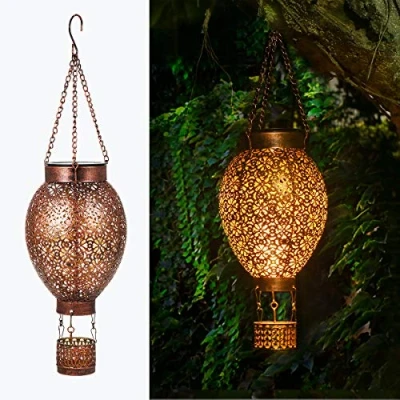 Abbildung von JOYCREATOR Solarlaterne für Außen, LED Metall Solar Laterne Draußen Hängend mit IP65 Wasserdicht, Gartendeko Aussen Garten Balkon Terrasse weihnachten deko (Heißluftballon)