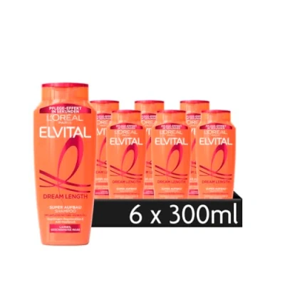 Abbildung von L&#039;Oréal Paris Elvital Shampoo gegen Spliss, Für traumhaft langes Haar, Mit Rizinus Öl, Dream Length Super Aufbau Haarshampoo, 6 x 300 ml