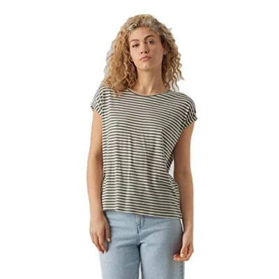Abbildung von VERO MODA Damen VMAVA Plain SS TOP Stripe GA JRS NOOS T Shirt, Laurel Wreath/Stripes:Pristine, S