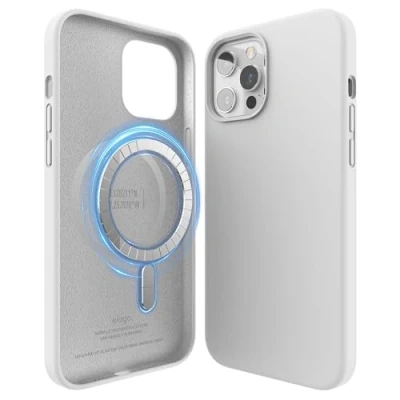 Abbildung von elago Magnetic Silikon Hülle Case Kompatibel mit iPhone 12 Pro Max 6,7 Zoll Eingebaute Magnete, MagSafe Zubehör (Weiß)