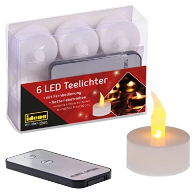 Abbildung von Idena 38204 LED Teelichter, 6 Stück, elektrische Kerzen mit flackerndem Licht, Fernbedienung, inklusive Batterien, Deko für Hochzeit, Party, Weihnachten, Ostern, als Stimmungslicht