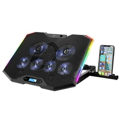 Abbildung von EMPIRE GAMING Guardian S C100 Laptop Kühler RGB Gamer 6 Ventilatoren LCD Controller 5 Höheneinstellungen Kompatibel für 12 bis 17 Zoll Abnehmbarer Smartphone Halter, Luft