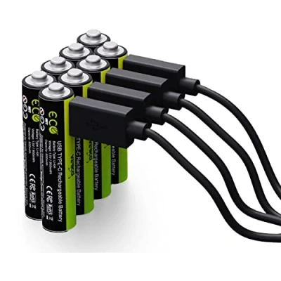 Abbildung von VERICO LoopEnergy AAA 900 Wiederaufladbare USB C Batterie 1,5V 900mWh (600mAh) Li Ion, Schnellladung via Anschluss in ca. 2 Stunden, 8er Pack AAA, 1 Kabel A auf 4 x