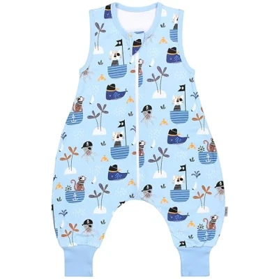 Abbildung von TupTam Sommerschlafsack Baby mit Füßen Leichter Schlafsack Sommer 0.5 TOG, OEKO TEX, Farbe: Piraten Affe Qualle Katze Blau (Pirate), Größe: 80 86