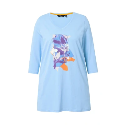 Abbildung von Ulla Popken Floral Motif 3/4 Sleeve Langarmshirt, Damen, Größe: 42/44, Light blue