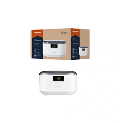 Abbildung von Grundig UC 6620 Ultraschallreiniger mit Timerfunktion, hocheffiziente Reinigung Ultraschall, Doppelwellen Prinzip, 500 ml Wassertank, 50 W Leistung, integrierter Uhrenhalter, Weiß