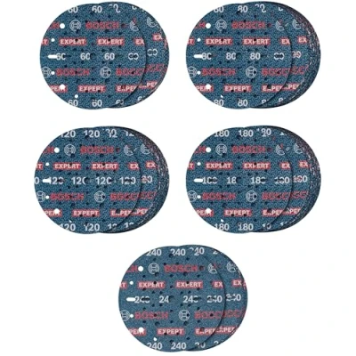 Abbildung von Bosch 55x EXPERT O780 Folienschleifscheiben Set, 150 mm, 55‑tlg. (für Hartholz, Farbe auf Holz, Ø Körnung 5 x 60, 15 80, 120, 180, 240, Professional Zubehör Exzenterschleifer)