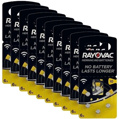 Abbildung von RAYOVAC Hörgerätebatterien, Batterien Knopfzellen für Hörgerät, 60 Stück, Größe 10