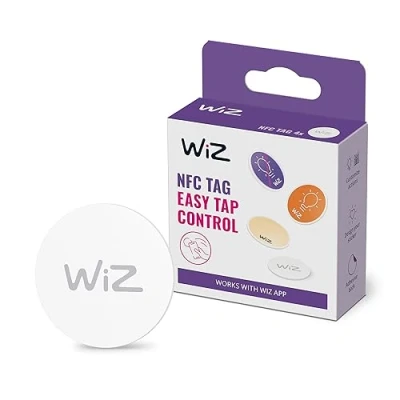 Abbildung von WiZ NFC tag, smarte und einfache Lichtsteuerung der Lampen &amp; Leuchtem per Smartphone, konfigurierbar in App, selbstklebend, 4 er Pack