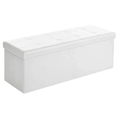 Abbildung von SONGMICS 110 cm Sitzbank mit Stauraum, Sitztruhe, Aufbewahrungsbox, Fußhocker, faltbar, gepolstert, Bezug aus Kunstleder, bis 300 kg belastbar, weiß LSF702