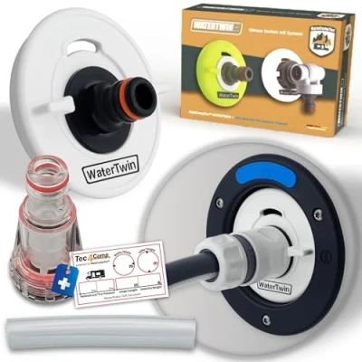 Abbildung von MaJoCompTec® WATERTWIN Tankdeckel mit Wasseranschluss Wassertankdeckel Befülladapter für Wassereinfüllstutzen Wohnmobil Wohnwagen Zubehör (ECO Version + Kompaktfilter, Adapter 3 PIN D:78)