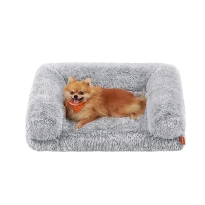 Abbildung von Feandrea FluffyHug Hundebett, Hundekissen Größe M, Hundematte für Miniaturhunde, kleine Hunde, Hundesofa Noppenschaumstoff, Bezug abnehmbar und waschbar, 76 x 58 23 cm, Ombré Grau PGW231G01