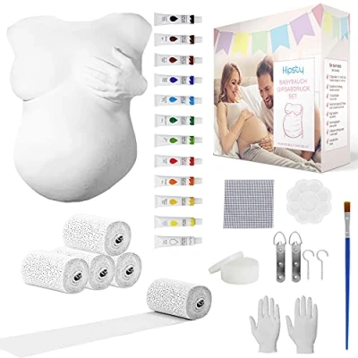 Abbildung von Hipsty Gipsabdruck Babybauch Set mit (23m) Gipsbinden, 12 Acrylfarben &amp; vielem mehr Der Bauchabdruck erinnert dich noch lange an deine Schwangerschaft Komplettset