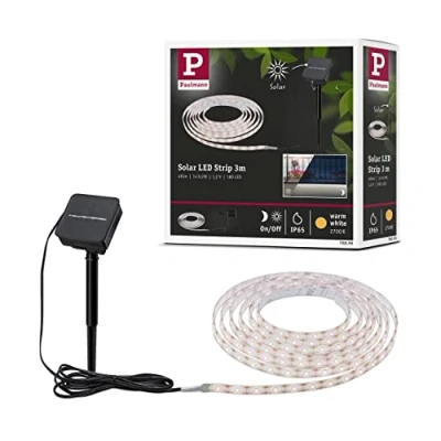 Abbildung von Paulmann 78896 LED Stripe Solar 3m inkl. Dämmerungssensor und Akku IP44 0,3W 48lm 60LEDs/m 2700K Warmweiß Schwarz Kunststoff