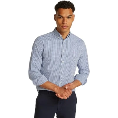 Abbildung von Tommy Hilfiger Herren Hemd Flex Poplin Gingham Regular Fit, Mehrfarbig (Wedge Blue / Optic White), XXL